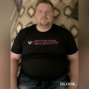 True Religion Black and Red Short Sleeve Tee